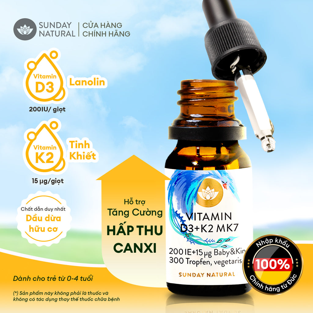 TPBVSK Vitamin D3 + K2 MK7 200 IE + 15µg BABY&KIND, 300 giọt, 10ml