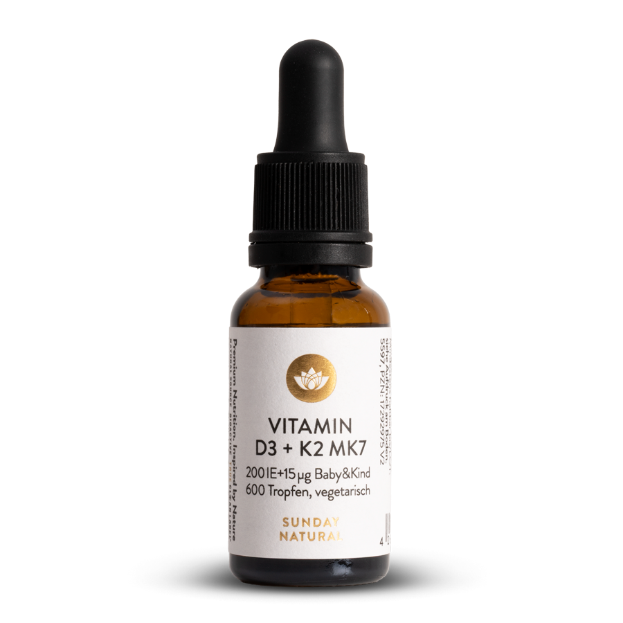 Vitamin D3 + K2 MK7 drops for babies & kids, 600 vegetarian drops, amber glass bottle with dropper