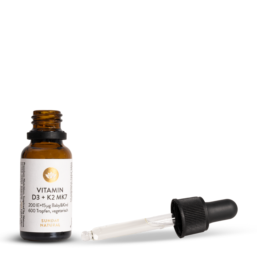 Vitamin D3 K2 MK7 drops for babies and adults, 600 vegetarian drops in amber glass bottle with dropper