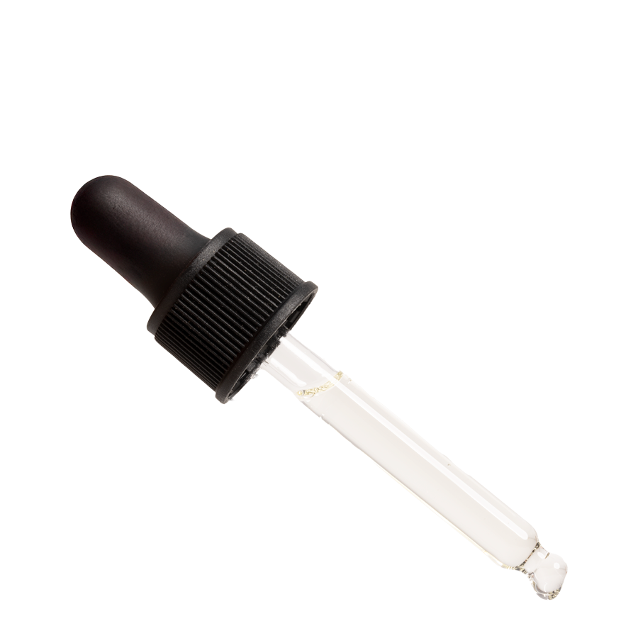 Glass dropper with black rubber bulb for Vitamin D3K2 supplement, pure liquid drop