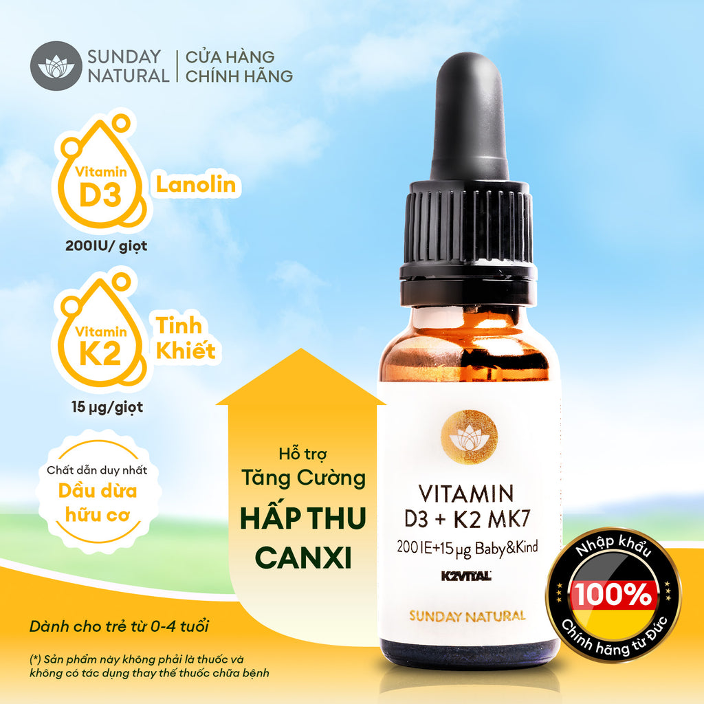 TPBVSK Vitamin D3 + K2 MK7 200 IE + 15µg BABY&KIND, 600 giọt, 20ml