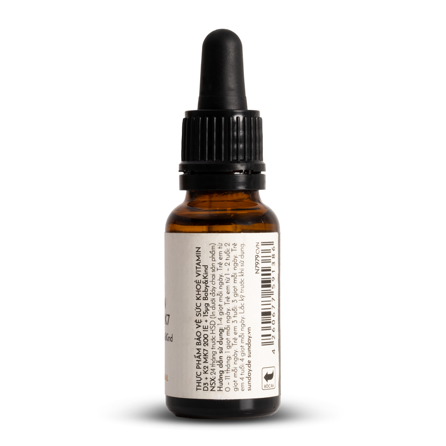 TPBVSK Vitamin D3 + K2 MK7 200 IE + 15µg BABY&KIND, 600 giọt, 20ml